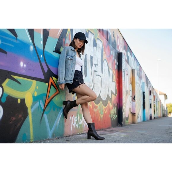 Women's Brown Ankle Boots Pointed Toe Chunky Block Heel Short Comfortable - Picture 3 of 6